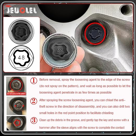 048 Wheel Locking Nut Key Compatible with BMW Series, Socket OD 27mm - ID 25mm, Nut Adapter, Anti-Theft Lug Nut Removal Tool