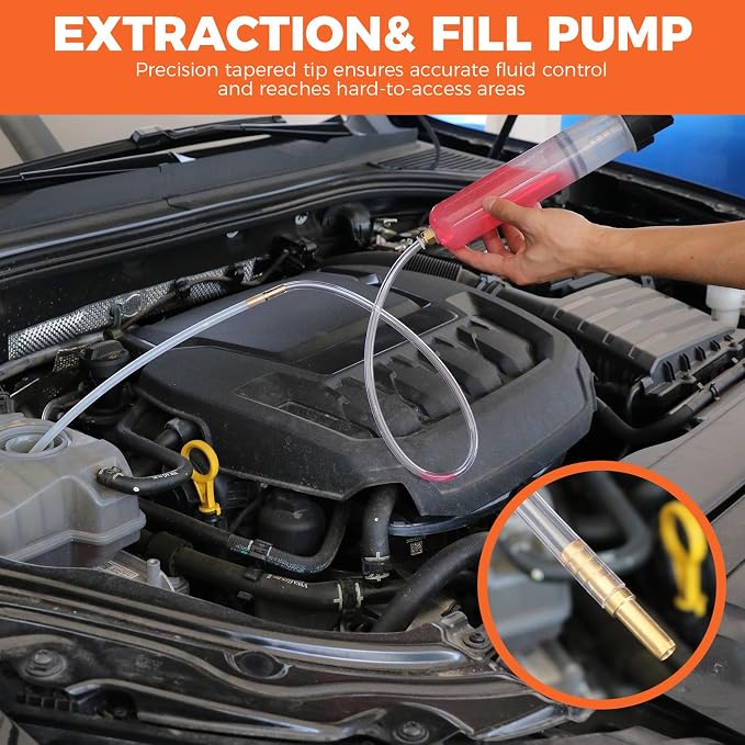 HORUSDY 200cc Fluid Extractor Syringe Oil Pump, Fluid Evacuator with 23" Flexible Hose, 12" Fine & Coarse Hoses, for Automotive, Motorcycle, Marine & Equipment Maintenance (9PCS)