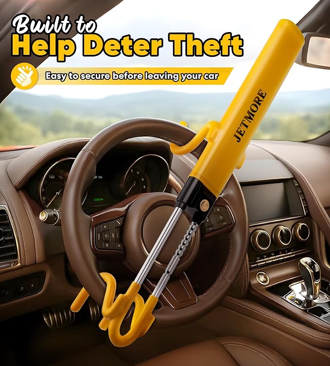 JETMORE Steering Wheel Lock Anti Theft Car Device with Adjustable Design Car Lock in Compatibility Car Wheel Lock with Reinforced Steel Car Anti Theft Device with Tamper-Proof Bolts