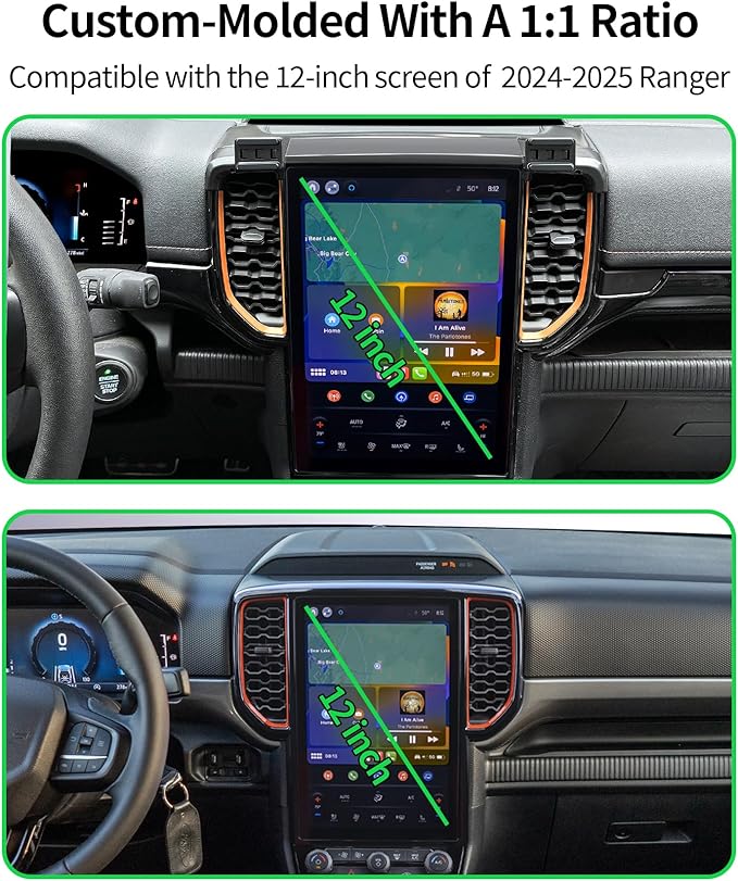 Wireless Charging Car Phone Holder for Ford Ranger 2024-2025, 12" Screen Fixed Clip, 360° Rotation Car Phone Mount Compatible with MagSafe