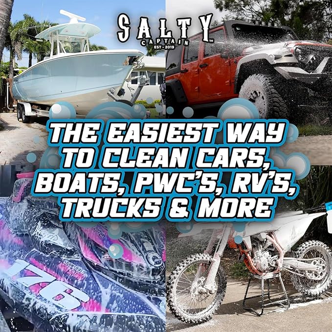 Salty Captain Foam Cannon For Hose – The Ultimate Foam Blaster that Connects to Any Garden Hose – Professional Car Wash Gun & Boat Wash with Concentration Adjustment – Scratch-Free Cleaning for Boats