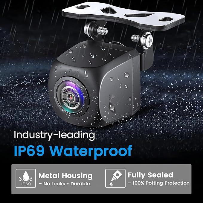 PixelMan Back Up Camera, AHD 1080P Excellent Night Vision Wide Angle, Upgraded Stainless Steel License Plate Backup Camera, IP69 Waterproof Metal Housing, Universal Rear View Reverse Camera for Car