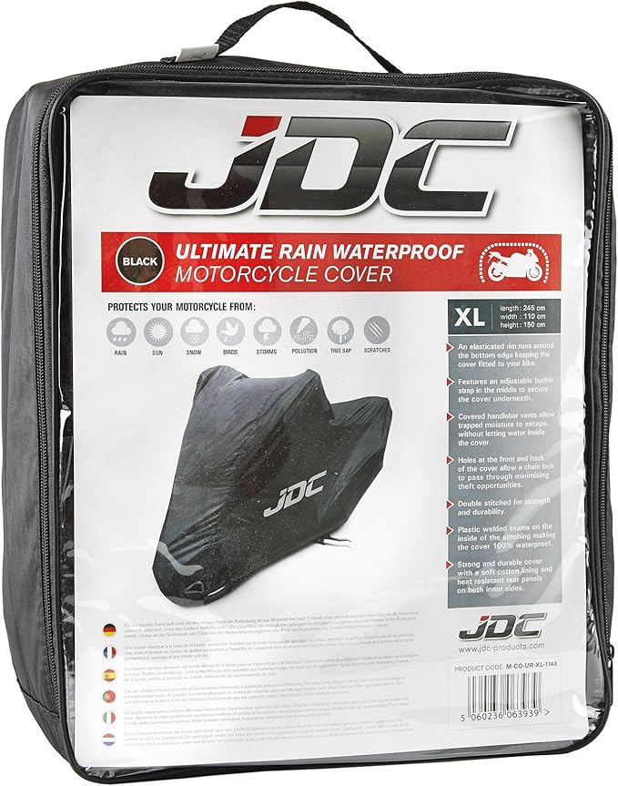 JDC Motorcycle 100% Waterproof Cover - Ultimate RAIN (Heavy Duty, Soft Lining, Heat Resistant Panels, Taped Seams) - XL Tall Top Box