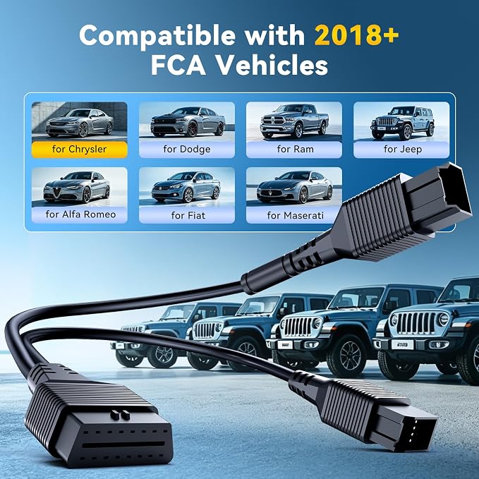 THINKCAR 12+8 Pin Connector to OBD2 Adapter for Chrysler, Security Gateway Bypass Cable for FCA SGW Vehicles for Diagnostic, Works with All OBD2 Scanners,for Dodge,for Jeep,for Ram,for Fiat Year 2018+