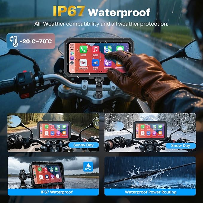 WonVon 6.25 Inch Wireless Motorcycle Carplay GPS Navigation System with Apple Carplay and Android Auto Portable Screen with Dual Bluetooth, Navigation, Siri, Google Assistant with Magnetic Mount