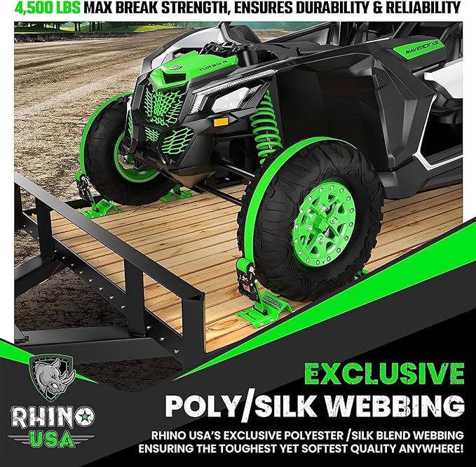Rhino USA E Track Ratchet Tie Down Straps (4,500lb Break Strength) - Includes (2) Premium 2" x 16' eTrack Tie Downs - Ultimate Heavy Duty eTrack Cargo Strap System for Trailer, Truck, Motorcycle