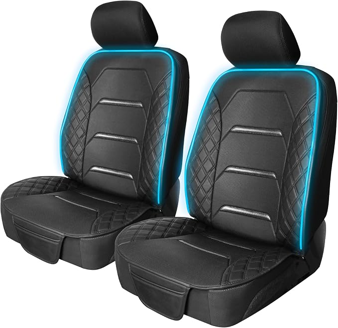 Motor Trend RGB LED Car Seat Protector with Remote 2 Pack — Color-Changing Front Seat Cover, 4 Modes (Music Sync, Pulse, Fade, Static), Universal Fit, Faux Leather Trim, Waterproof & Easy Install