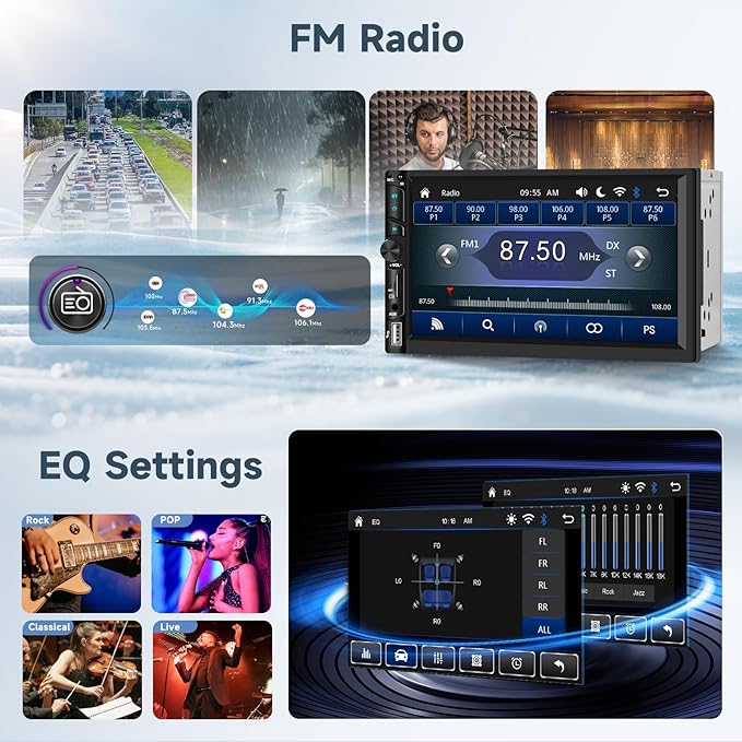 Double Din Car Stereo Radio with Wireless CarPlay Android Auto, 7 Inch HD Touch Screen Car Play Audio Receivers with Bluetooth, HD Backup Camera, FM, Mirror Link, USB/Type C/TF/AUX/SWC