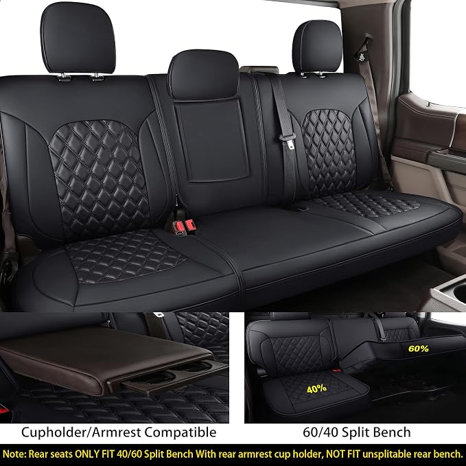 Huidasource Wrangler JL Seat Covers 4 Door, Waterproof Leather Car Seat Covers Full Set, Custom Seat Cushion Protector Fit for Jeep Wrangler JL 4-Door 2018-2025 with Rear Cupholder (Full Set/Black)