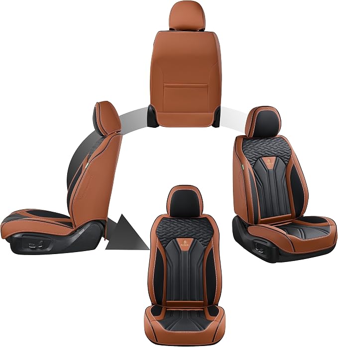 FLORICH Leather Seat Covers, Seat Covers Full Set, Car Seat Protectors 5 Seats,Automotive Seat Covers Fit for Most Cars Trucks-Brown&Black
