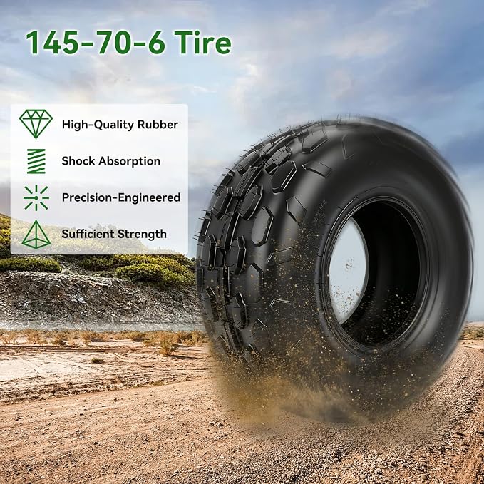 145/70-6 145 70 6 Tire Tubeless Compatible with Mini Bike GMB100 Coleman CT100U CC100X RB100 Go Kart KT196 Baja Doodle Bug DB30 Motovox Mega Moto 80cc 105cc Kazuma ATV Quad 4 Wheeler UTV