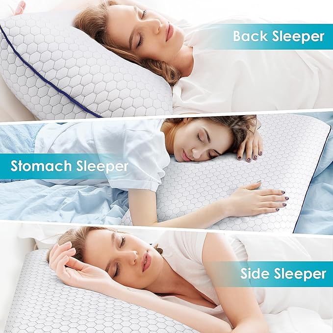 CushyOasis 2 Pack Memory Foam Pillows for Side, Back and Stomach Sleepers, Bed Pillow with Washable Cover and Breathable Mesh, Bed Pillow for Sleeping, Grey，Standard Size