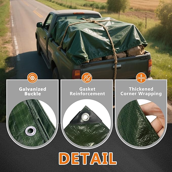 Tarp Waterproof Heavy Duty Tarp Cover Extra Thick UV Resistant, Outdoor Tarps with Grommets and Reinforced Edges for Roof, Camping, Patio, Pool, Boat(9 Mil,16'x24') Military Green