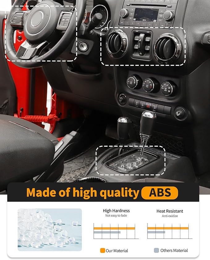 Hoolcar Steering Wheel Cover Gear Shift Panel Trim Cover Water Cup Holder Cover Kit Interior Accessories Kit Fit for Jeep Wrangler JK JKU 2011-2018, 4-Door, Carbon Fiber