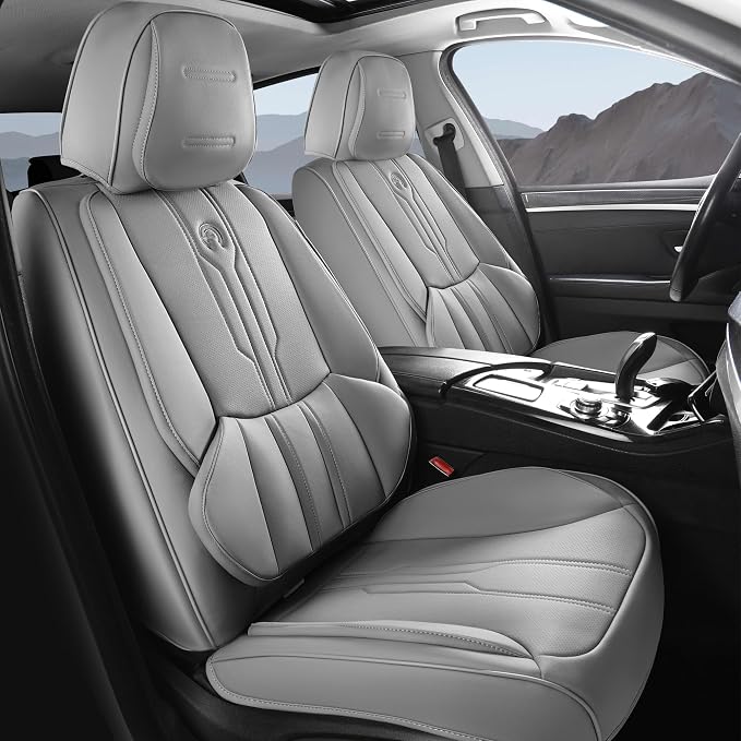 AOOG Seat Covers Custom Fit for Dodge Ram 1500/2500/3500 2002-2026 Faux Leather Seat Cover Set Compatible with Crew, Regular, Quad, Mega Cab, Waterproof Car Truck Cushions (Grey, Front Seat)