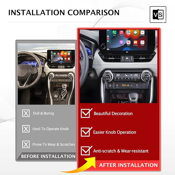 for Toyota RAV4 2019 2020 2021 2022 2023 2024 2025-2025 Accessories, 6PCS Aluminum Alloy Knob Cover Trim Kit - Push Start, AC & Volume Dial (Black)