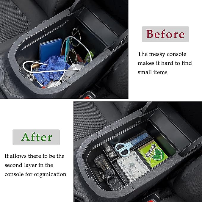 JDMCAR Custom Liners (Red Trim) and Center Console Organizer Compatible with 2022 2021 2020 2019 RAV4 Accessories