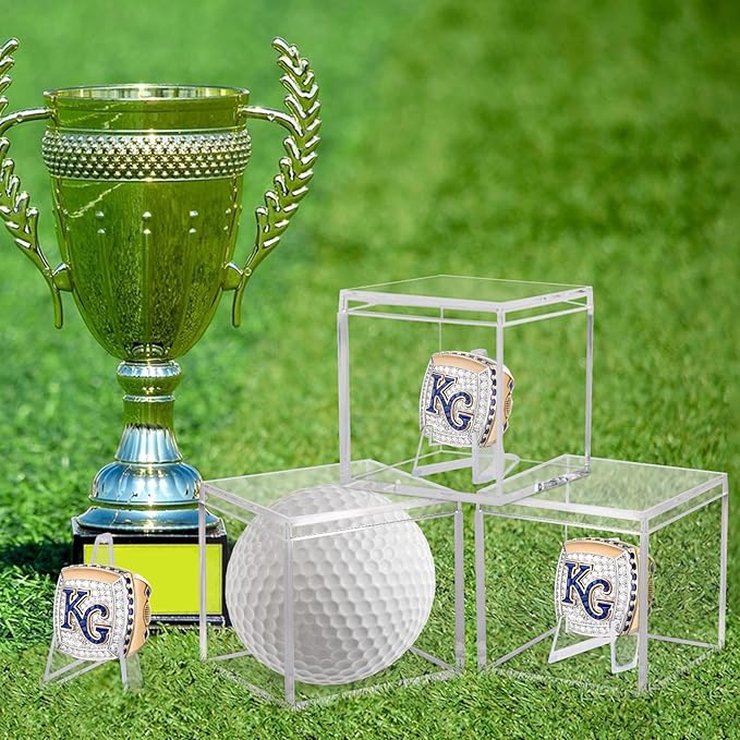 15 Pack Championship Ring Display Case Clear Acrylic Case Display Box for Sports Baseball Basketball Softball Golf Single Ring Coin Holder Stand, 2.16 Inch