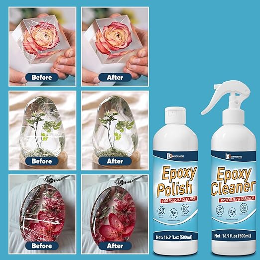 Resin Polishing Kit, Removes Scratches & Scuffs Epoxy Polish 16oz and Cleaner 16oz, for Epoxy, Metal, Jewelry