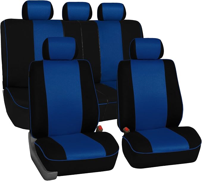 FH Group Full Set Cloth Car Seat Covers - Universal Fit, Low Back Front Seat Covers, Airbag Compatible, Split Bench Rear Seat, Washable Seat Cover for SUV, Sedan and Van, Blue