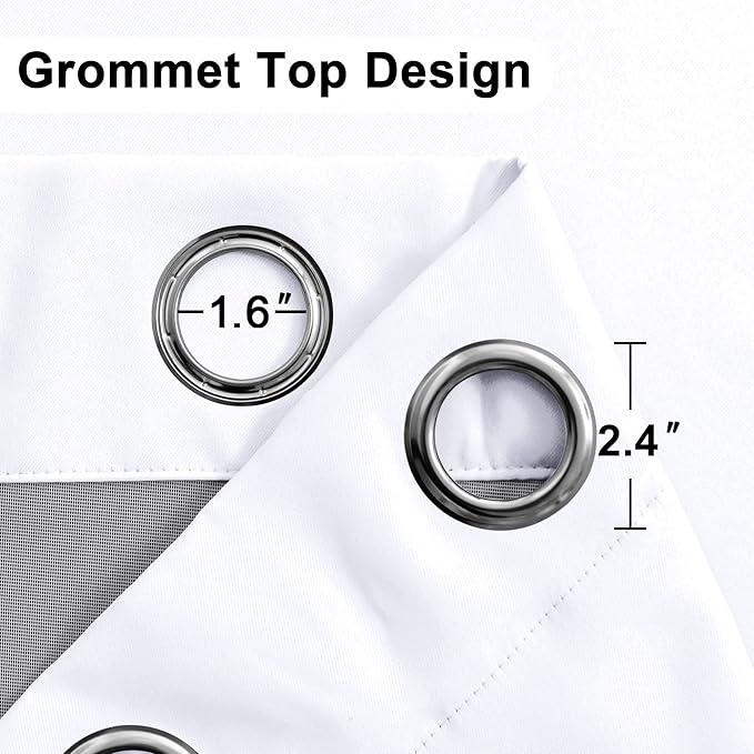 XWZO White 100% Blackout Curtains - Heat and Full Light Blocking Drapes with Black Liner for Bedroom/Laundry Room, Grommet Top Window Panels with Tiebacks, White, W38 x L72, Set of 2