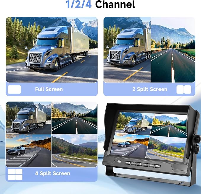 4 Channel 9 inch IPS Backup Camera System with Monitor for Tracks,RVs,Tractors, Bus, CementTruck, HD 1080P Wired Reverse Camera Waterproof Night Vision 4 Cameras Support Recording, Plug and Play