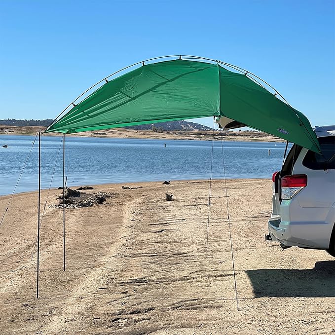 Kamp-Rite KAMPAWN319 SUV Sport Multi Use Outdoor Shade Shelter Tent Camping Awning w/ 3 Poles, 2 Legs, & Carry Bag, Jolly Green