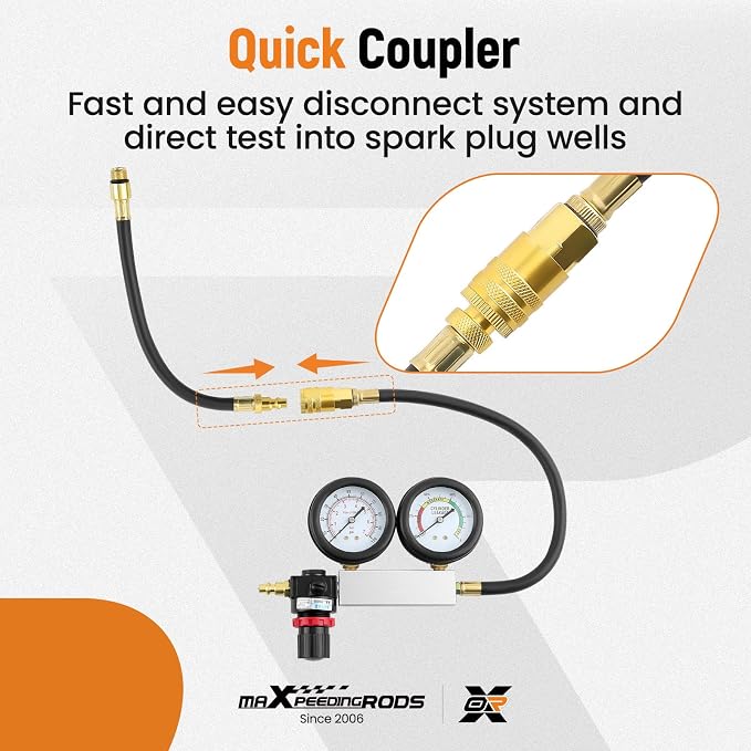 maXpeedingrods Cylinder Leak Down Tester Kit, Gasoline Engine Compression Tester, Dual Gauge Leakdown Detector Tool Set for Pressure Check & Leakage Rate Test, with Extension Rod