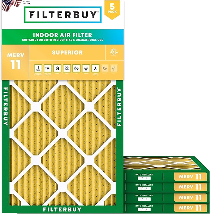 Filterbuy 16x32x1 Air Filter MERV 11 Superior Pet & Allergy Defense (5-Pack), Electrostatic Pleated HVAC AC Furnace Filters Replacement (Actual Size: 15.50 x 31.50 x 0.75)