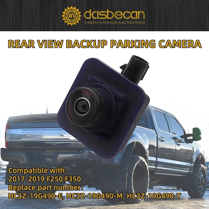 Dasbecan Rear View Backup Camera Compatible with Ford F250 F350 Super Duty 2017 2018 2019 Parking Assist Camera Replaces HC3Z-19G490-X HC3Z-19G490-E HC3Z-19G490-M HC3Z-19G490-T (Round Hole Plug)