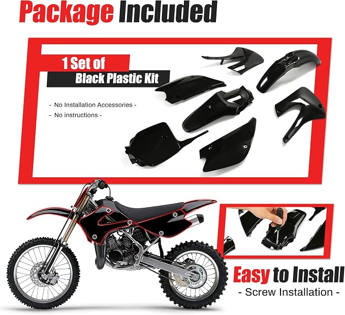 ALMULOO Plastic Kit Bodywork Compatible with 2001-2013 Kawasaki KX100 KX85 Plastic Black
