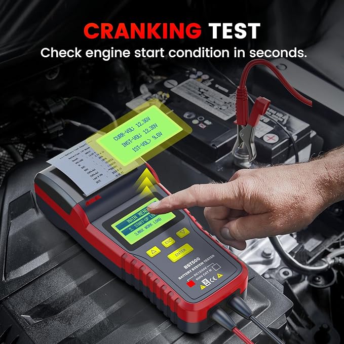 ANCEL BST500 Car Battery Tester with Printer, 12v 24v Automotive Battery Load Tester, Cranking Charging System Analyzer, 99.99% Accuracy for Car Motorcycles Truck SUV ATV RV and More