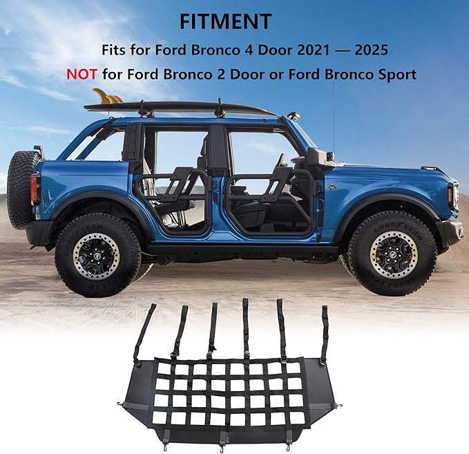 G Pet Net Vehicle Safety Mesh Dog Barrier Fit for Ford Bronco Accessories 2021-2025 4-Door, Rear Seat Isolation Net for Trunk Cargo Area, Upgrade Car Pet Divider fits for Medium, Large Pets
