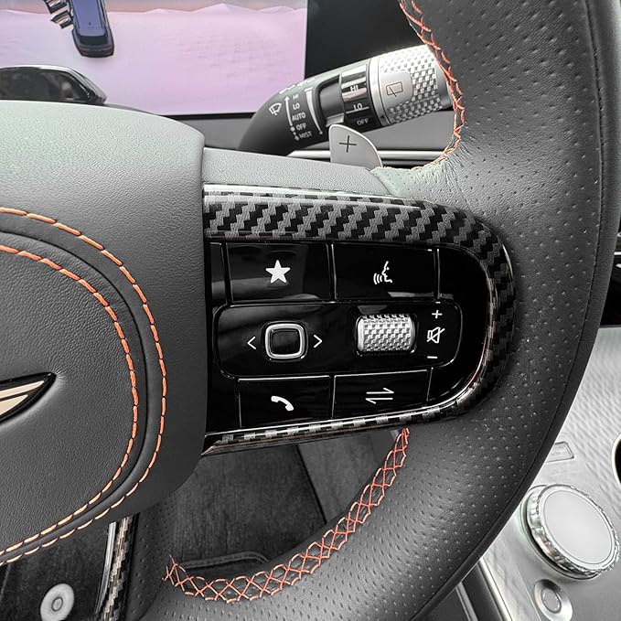 ABS Car Steering Wheel Frame Cover Steering Wheel Button Panel Protection Frame Molding Trim Compatible with GV70 Sport 2025 [PE] GV80 Sport 2025 [PE] Accessories (Carbon Fiber Style)
