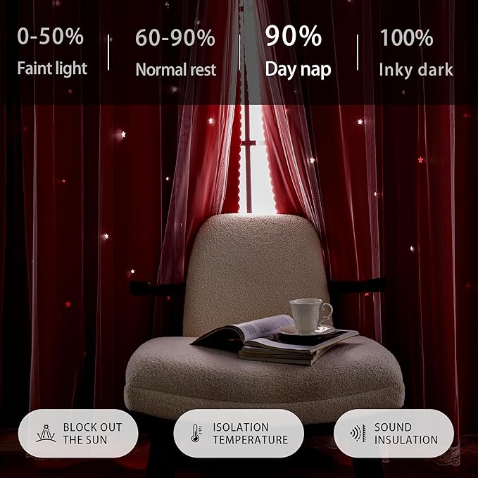 XiDi Black Out Curtains for Bedroom Windows, Curtains for Girls Bedroom Decor, Unicorn Curtains for Kids Room, Blackout Curtains for Living Room 63 inchs Long 52 inches Wide 2 Panel Red 52/72/2