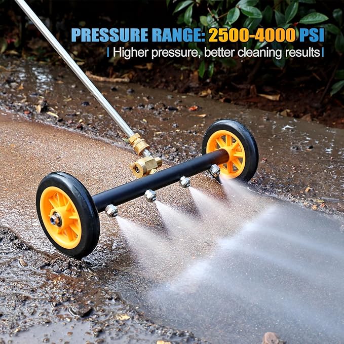 FIDISP Undercarriage Pressure Washer Cleaner, 16 INCH 2-in-1 Pressure Washer Broom with Extension Wand, Wash Mitt, 9 Nozzles, 4000 PSI Under Car Pressure Washer Attachment for Cars, Trucks