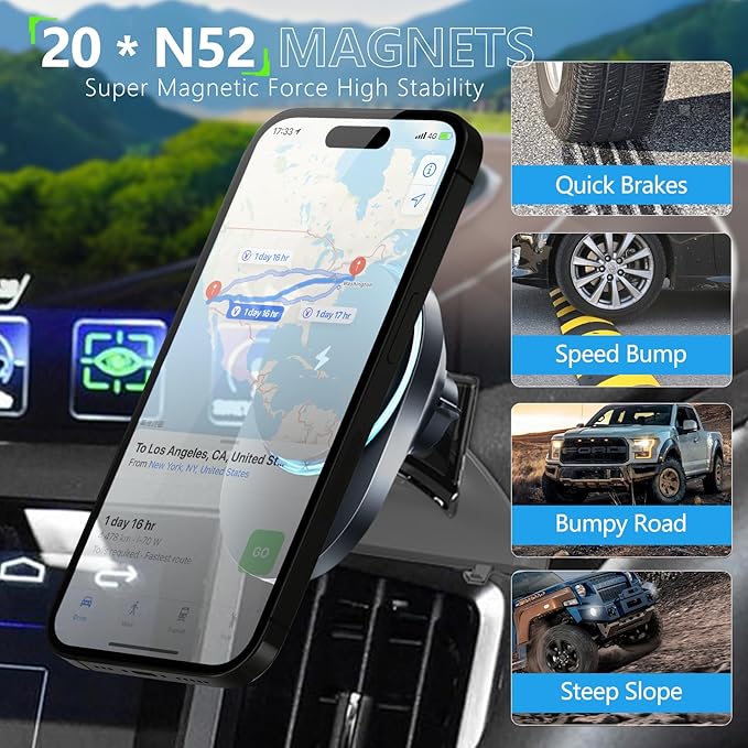 CLEC for Subaru Forester 2026-2019 Magnetic Wireless Car Charger Phone Holder Mount Custom Fit for Subaru Forester 2019-2025 15W Fast Charging Car Phone Holder Wireless Charger