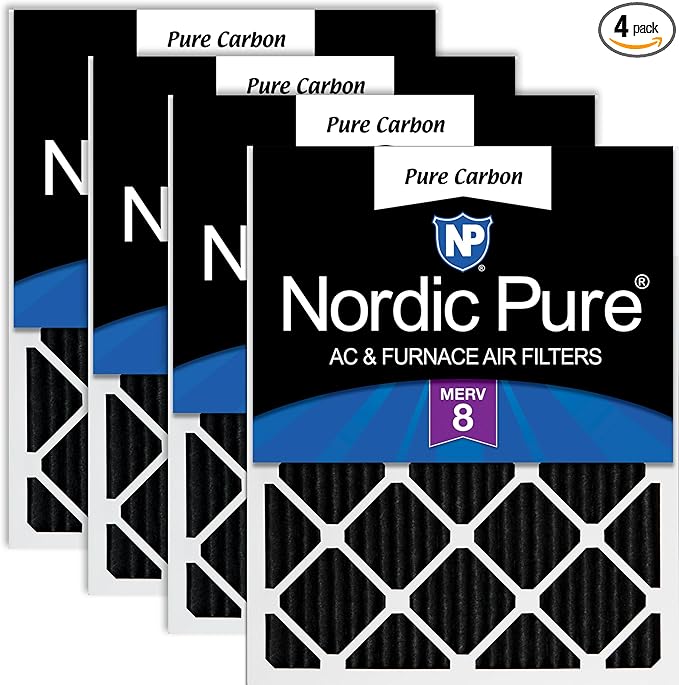 Nordic Pure 14x24x1 (Actual Size: 13 3/4 x 23 3/4 x 3/4) Pure Carbon Pleated Odor Reduction Furnace Air Filters 4 Pack