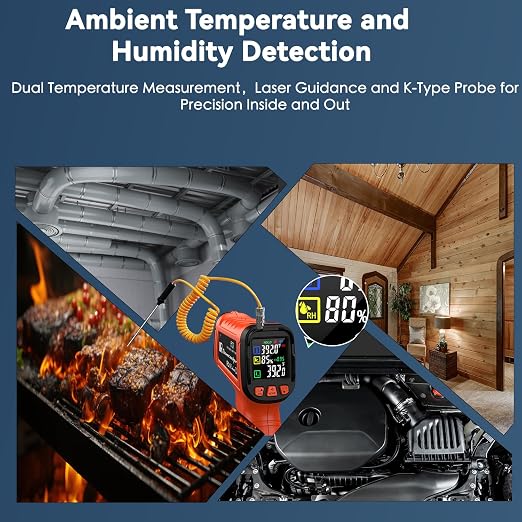 Infrared Thermometer Gun, -58°F to 2732°F, Dual-Mode 50:1 | 932°F K-Type Probe Included，Protective Tool Case Included，Industrial HVAC & Equipment Diagnostics