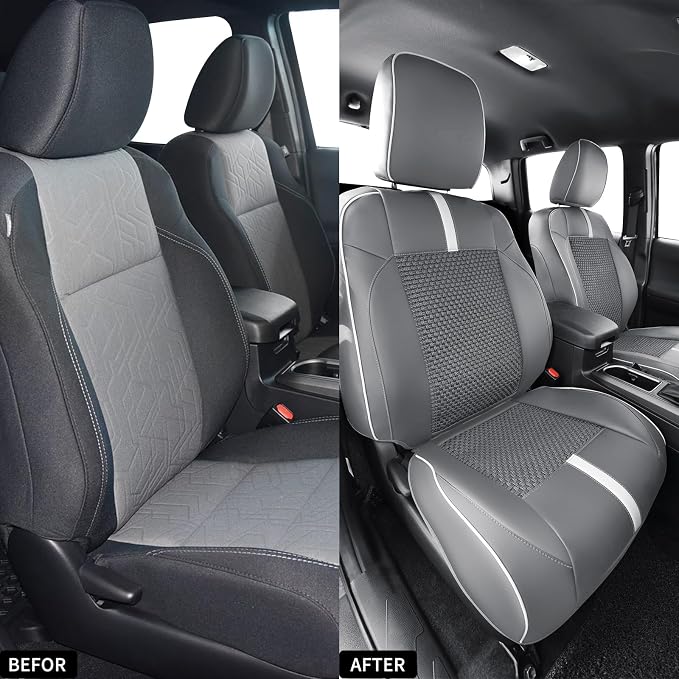 Front Seat Covers Custom Fit for Toyota Tacoma 3rd Gen(2016 2017 2018 2019 2020 2021 2022 2023) Double & Crew Cab SR, SR5, Limited,TRD Sport, TRD Pro,TRD Off-Road,Trail Special Edition,Grey White