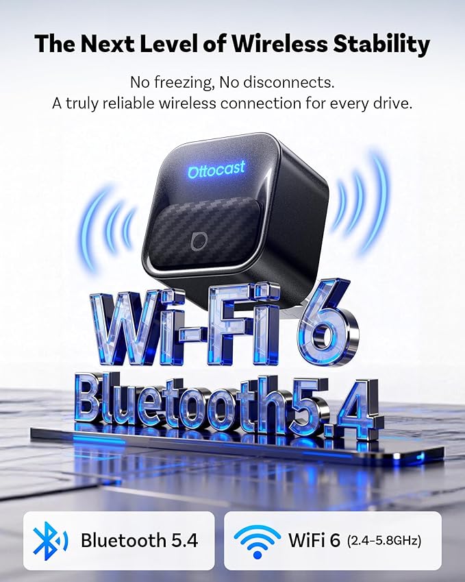 Ottocast Mini Core, 2026 Next-Gen Wireless CarPlay & Android Auto Adapter, WiFi 6 & Bluetooth 5.4 Ultra-Fast Connection, One-Touch Device Switching, Plug & Play, Auto Connect for iPhone & Android