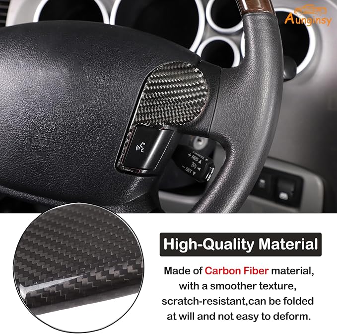 Aunginsy Central Control Steering Button Frame Trim Compatible with Toyota Tundra 2007-2013 Carbon Fiber Center Console Steering Button Panel Protection Cover Decorative Sticker Interior Accessories