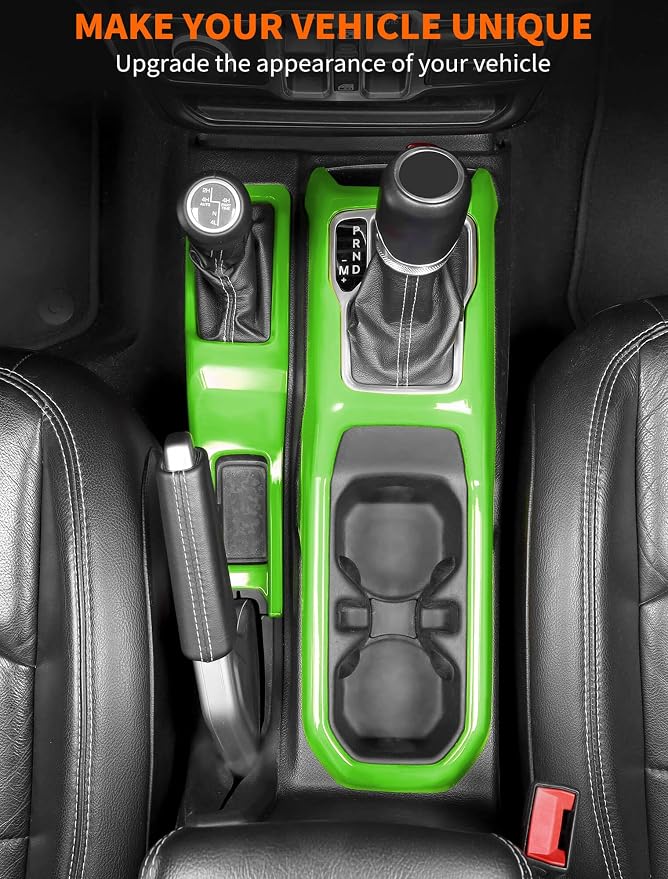 Savadicar Green Interior Accessories - Gear Shift Panel Trim Set for 2018-Present Jeep Wrangler JL JLU 4XE & Gladiator JT - Solid Color Interior Decor Upgrade Option, 2-Piece