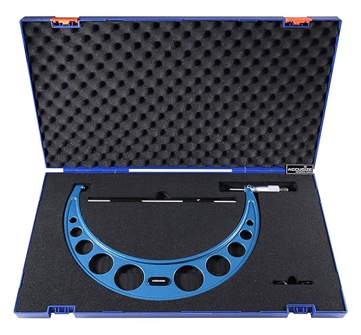 Accusize Industrial Tools 11-12'' Ultra-Precision Carbide Tipped M-Type Outside Micrometer, Resolution 0.0001'', Eg00-0012 | 11-12", Ultra-Precision, Carbide Tipped, M-Type, Resolution 0.0001", Ratchet Friction Thimble, Solid Storage Case
