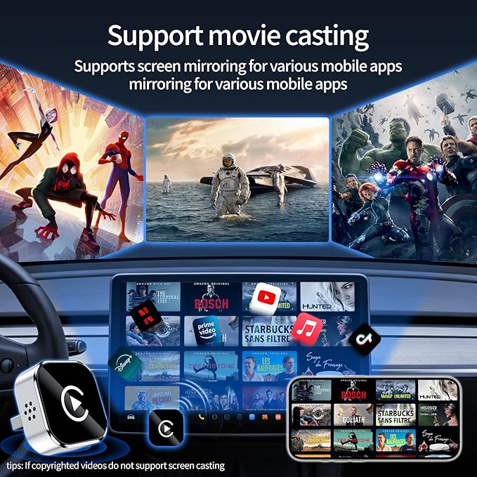 HYPAX Wireless CarPlay Adapter-4 in 1 Screen Mirror Link Car Adapter Android Auto Multi-User Seamless Connection Converts Wired to Wireless CarPlay Adapter - No Latency from iOS 10+ to Screen w/USB-C