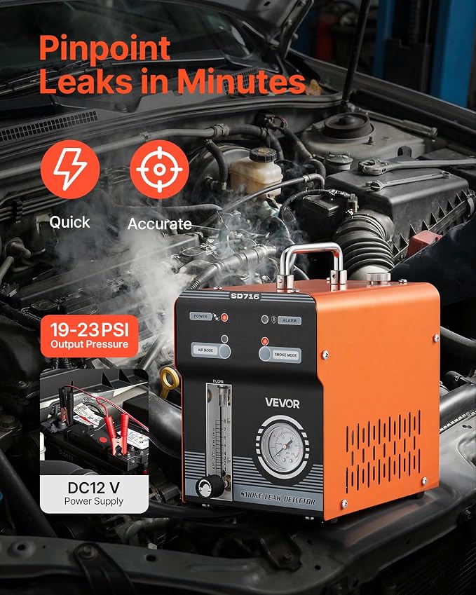 VEVOR Automotive Smoke Machine Leak Detector, DC 12V EVAP Vacuum Diagnostic Tester with Built-in Air Pump, Pressure Gauge & Flow Meter, Dual-Mode Detector for Cars, Motorcycles, Trucks, Boats, ATVs