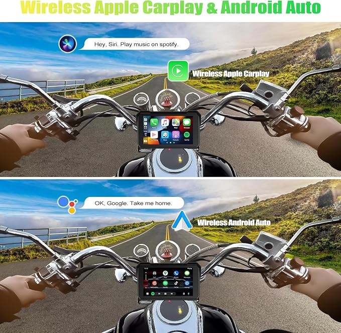 CAMECHO Wireless Motorcycle CarPlay & Android Auto 5 inch Touch Screen Waterproof Portable Moto Car Play Screen with Bluetooth, Navigation, Siri, Google Assistant for Motorbike