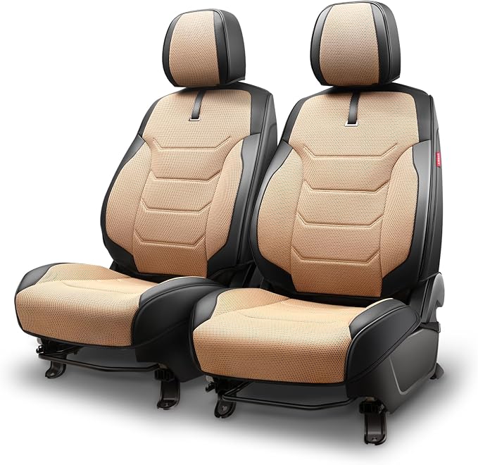 Sport Series Leatherette Front Row Set Seat Covers Universal for Cars Trucks SUV, Beige/Black, CA-SC-Sport-F-BE
