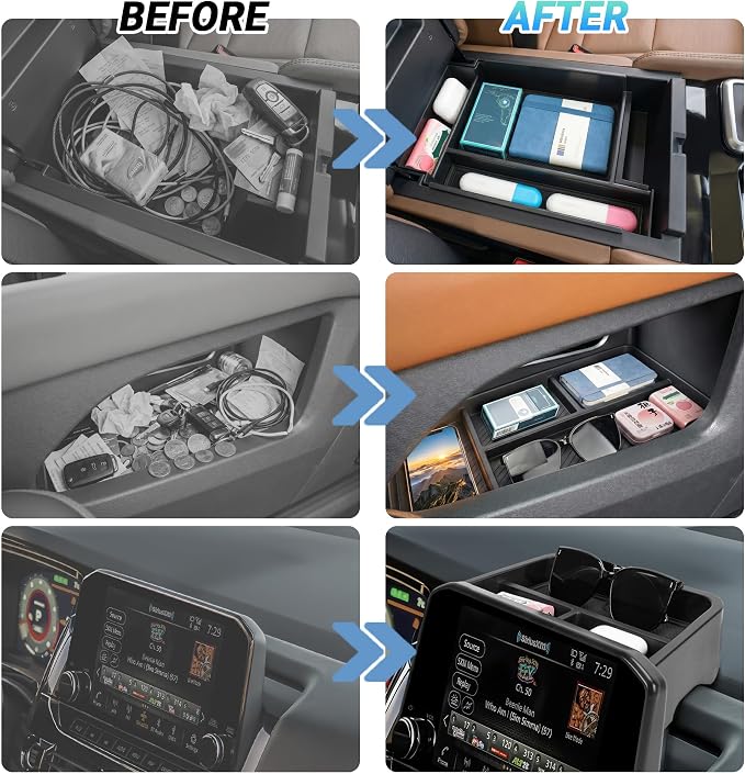 Center Console Organizer Compatible with 2022-2025 Nissan Pathfinder Accessories, 3PCS Middle Armrest Insert Tray＆Console Bottom Storage Box＆Dashboard Organizer Box, Fits 9-inch Screen