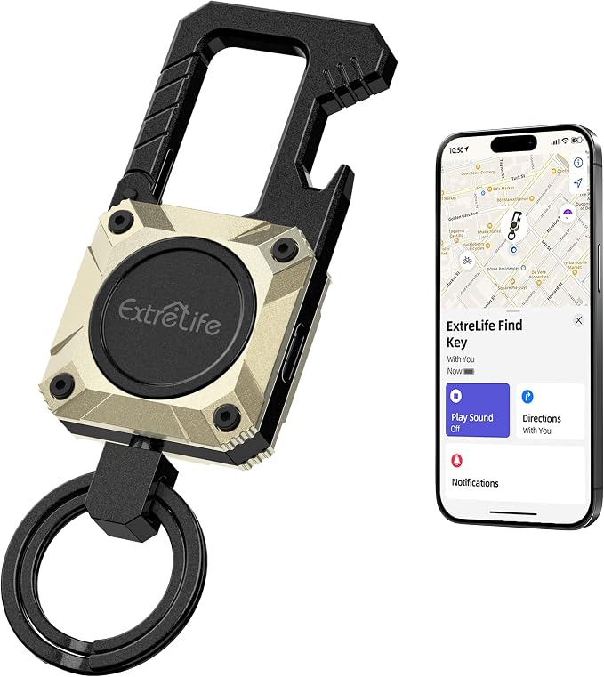 ExtreLife Keychain, Works with Apple Find My, Bottle Opener, Carabiner Car Key Chains with Gps Tracker